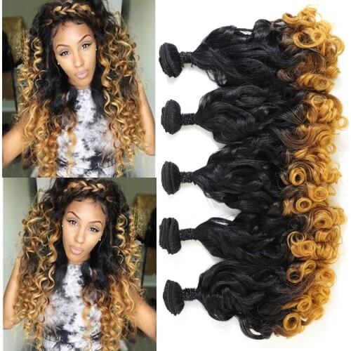 Synthetic Curly Hair Bundles Egg Curl Hair Weaves 5 Bundles 240g All In One Pack Ombre color T144 Heat Resistant Hair Extension
