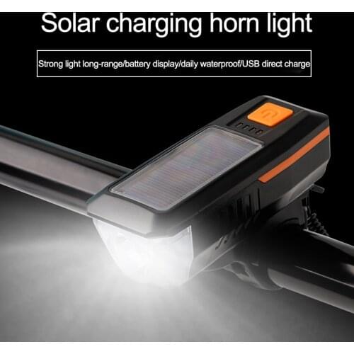 Solar Powered Bike Head Light Lamp USB Rechargeable LED Bicycle Headlight 2000mAh Waterproof Bicycle Bell Light Bike Accessories