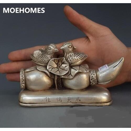 MOEHOMES chinese Tibet silver fengshui Mandarin duck statue metal handicraft Home decorations Wedding