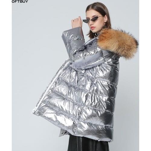 OFTBUY Silver Parka Long Parkas Winter Jacket Women Real Fur Coat Natural Raccoon Fur Duck Down Coat Thick Warm Streetwear Brand