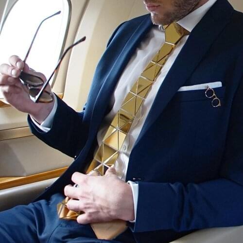 GEOMETIE Handmade Gold Triangle Diamond Shape Necktie with Luxurious Gift Box for Business, Formal dressing, Wedding, Event