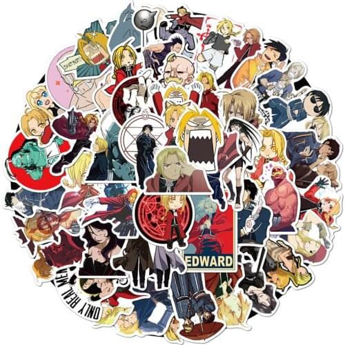 50PCS Anime Fullmetal Alchemist Stickers Motorcycle Travel Luggage Guitar Fridge Laptop Cartoon Sticker Graffiti Decals for Kids