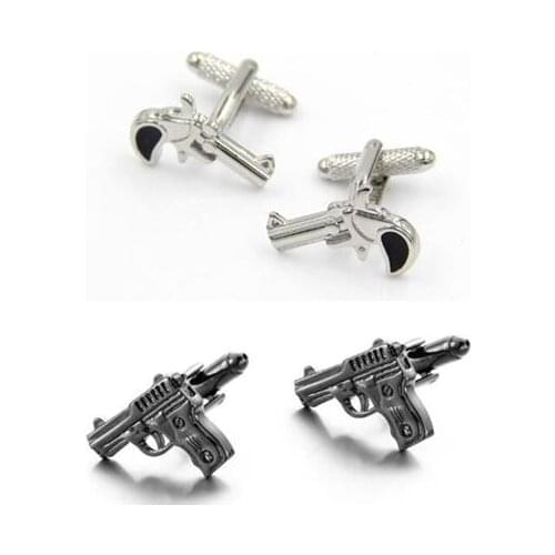 10pairs/lot Vintage Pistol Cufflinks Retro Silver Gunblack Plating Handgun Shooter Cuff Links Mens Jewelry Wholesale