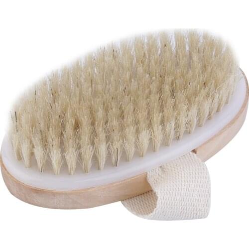 2020 New 2PC Natural Bristle Dry Skin Body Brush Exfoliate Stimulate Blood Circulation SPA Shower Scrubber