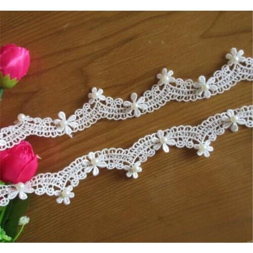2 yards White Polyester Flower Pearl Embroidered Lace Trim Fabric Lace Ribbon Handmade DIY Sewing Supplies Craft Decoration