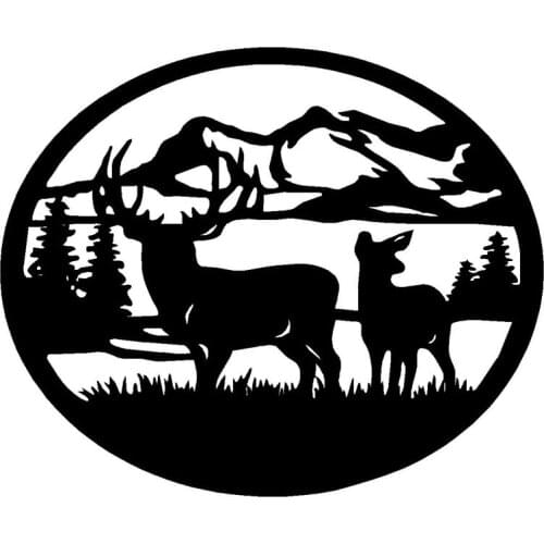 30.5*25.3CM Deer Wildlife Scenery Oval Vinyl Car Styling Stickers Car Stickers And Decal Black/Silver C9-1833