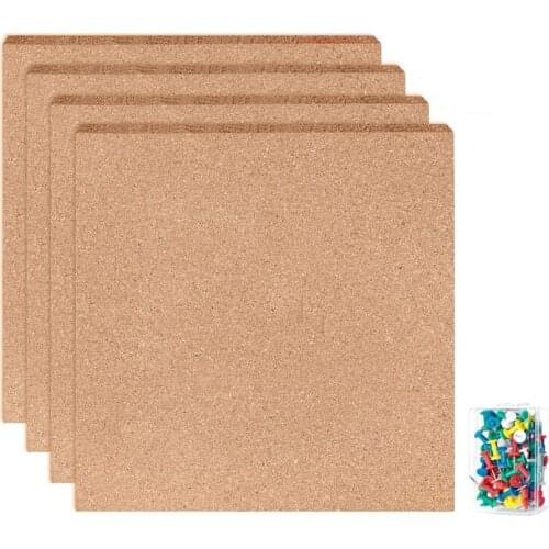 4Pcs Cork Board Tiles Thick Bulletin Board Mini Wall with 50 Push Pins for Strong Self Adhesive Backing