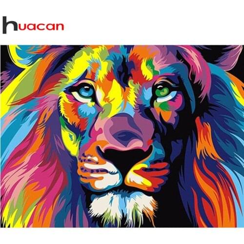Huacan DIY Diamond Embroidery Cross Stitch Lion Full Square/Round Diamond Painting Mosaic Animal Home Decor