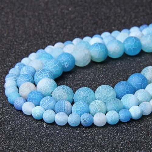 Natural Stone Beads Blue Frost Cracked Dream Fire Dragon Veins Agates Round Loose Beads 6 8 10 12mm Size for Jewelry Making