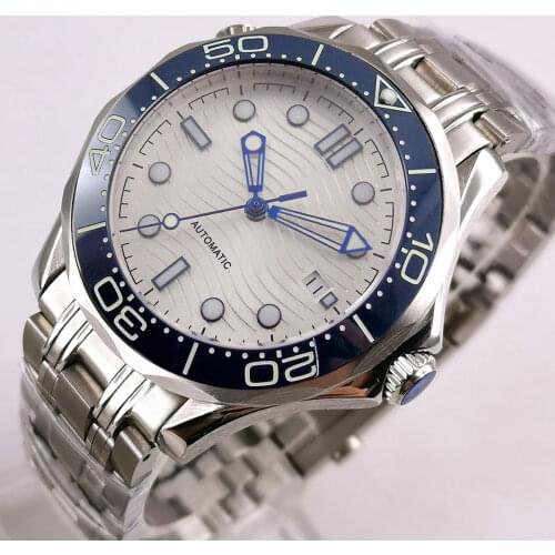 Dress White 41mm Steel Automatic Men Watch 24 Jewels NH35A MIYOTA 8215 Seeing Glass Screwdown Crown