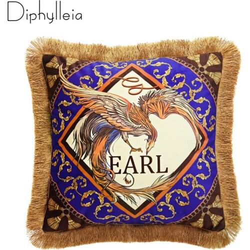 Diphylleia Phoenix Cushion Cover Super Soft Velvet Fringed Pillow Case American Style Home Decorative Luxury Coussins Drop Ship