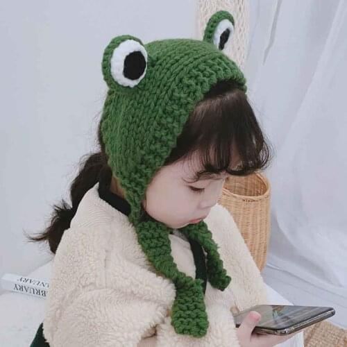Kids Hats Winter With Pompon Cute Frog Hat Crochet Large Knitted For Baby Boy Girls Costume Beanie Christmas Fashion Hats Cap