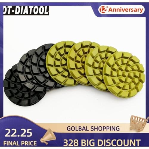 DT-DIATOOL 7pcs/set Dia 4"/100mm Diamond Concrete Polishing Pads Thickened Repairing Floor Renew Pad Resin Bond Sanding Disc