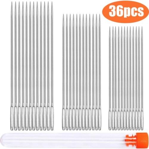 KAOBUY 36 PCS 1.65in 1.97in 2.4in Stainless Steel Large Eye Needles Cross Stitch Needles Embroidery Tool Household Sewing Tool