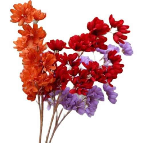 7Pcs Fake Autumn Magnolia (3 Stems/Piece) 35" Length Simulation Wish Flower for Wedding Centerpiece