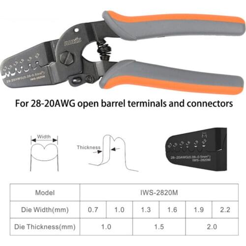IWS-2820 Crimper Plier IWISS Mini Micro Open Barrel Crimping Tools for AWG28-20 JAM Molex Tyco JST2.54 Terminals and Connectors