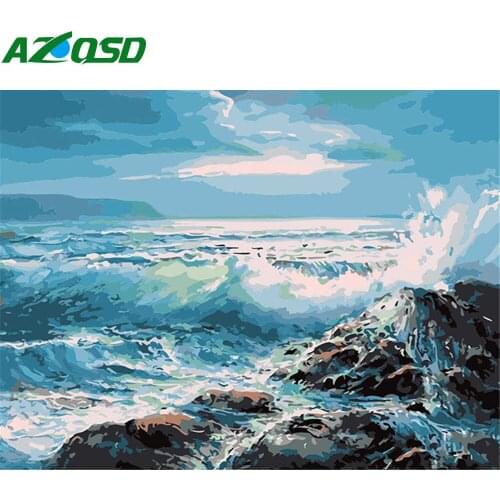 AZQSD Painting By Numbers Seaside Wave Oil Painting By Numbers Hand Paint Kit Canvas Home Decor Gift Diy 50x40cm Unframed
