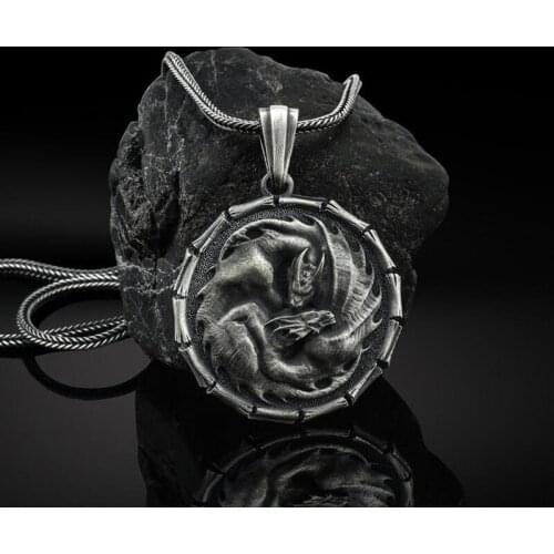 Round Zodiac double pterodactyl pendant necklaces for man Nordic charms Jewelry on the neck tag Mens chain necklace