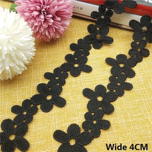 4CM Wide Luxury Cotton Black 3D Flowers Embroidery Ribbon Guipure Lace Fabric Collar Trim Dress DIY Garment Sewing Accessories