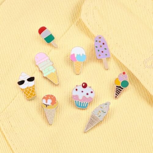 Sweet Cartoon Enamel Pins Cute Ice Cream Lapel Brooches Bright Color Mental Badges Pin Jeans Backpack Brooch Jewelry For Women
