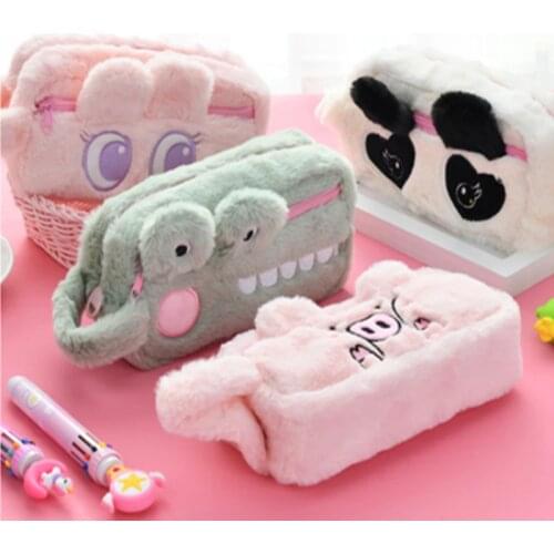 Cute Plush Animal Pencil Bag Funny Kawaii Panda Rabbit High Capacity Student Pencil Pouch Pen Case School Supplies