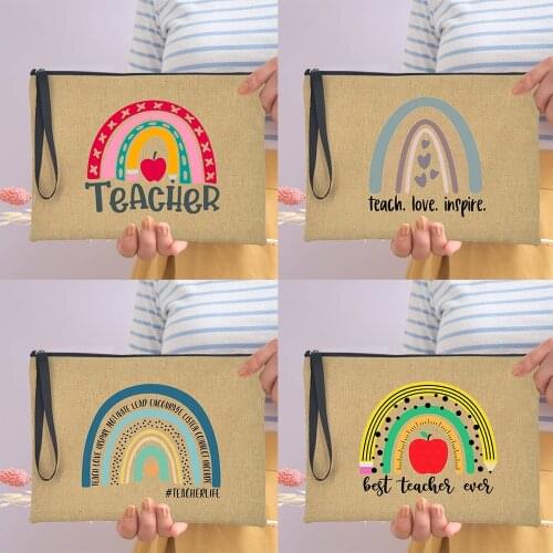 Fashion Zipper Pencil Bag Organizer Teacher Rainbow Cosmetic Makeup Bags Reusable Eco Toiletry Pouch Purse Graduation Gift