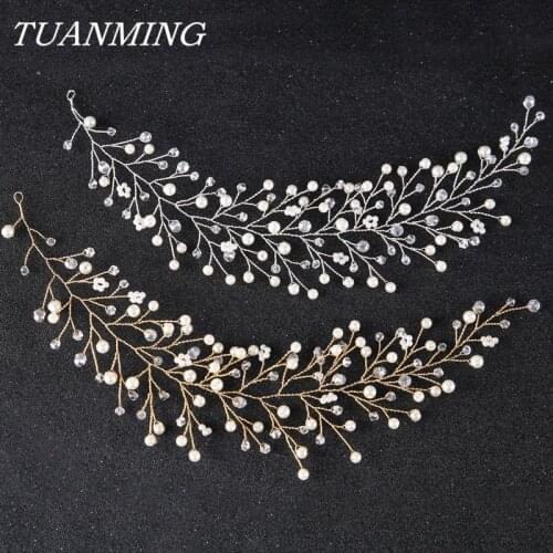 Fashion Handmade Pearl Bride Headband Rhinestone Wedding Bride Headband Tiara For Women Gold/Silver Color Headpieces