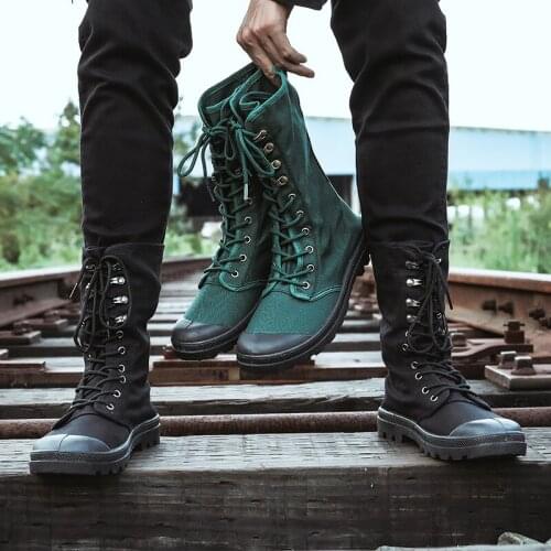 Canvas Men Boots Spring Fashion Men Casual Shoes Mid-calf Male Military Tactical Boots Comfortable Sneakers