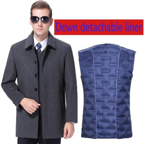 New Arrival Fashion High Quality Luxuty Down Detachable Liner Woolen Overcoat Thickened Coat Mens Plus Size M L XL 2XL 3XL 4XL