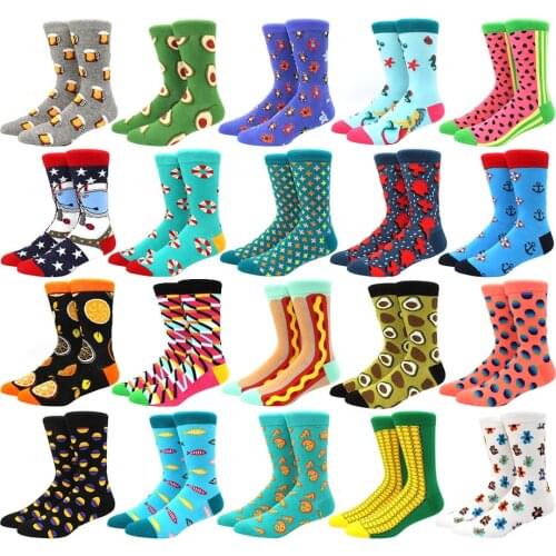 Men socks cotton funny socks for man women novelty casual dressing color crew socks for happy wedding accessories gift