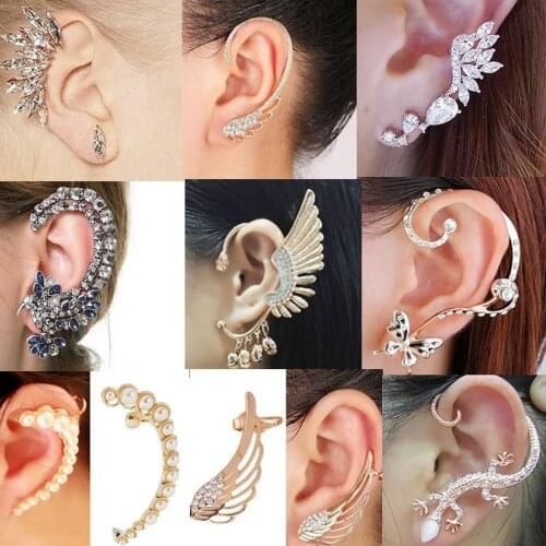 New Fashion Punk Surround Ear Clip Crystal Earrings Ear Clip Spiral Cartilage Angel Wings Butterfly Ladies Ear Clip Jewelry