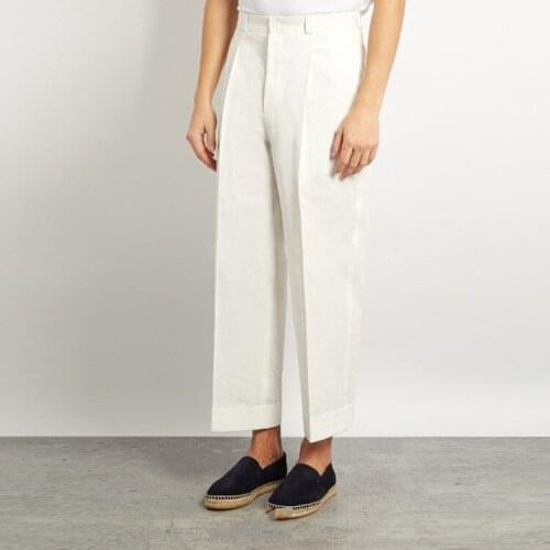 Original design white casual trousers 2018 personality belt can loosen the fashion show mens trousers