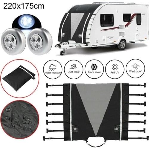 RV Caravan Front Towing Cover Waterproof Windshield Snow Cover Protector With LED Lights Oxford Cloth 220x175cm