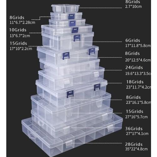 14 sizes Plastic Storage Jewelry Box Compartment Adjustable Container for Beads earring box for jewelry rectangle Box Case