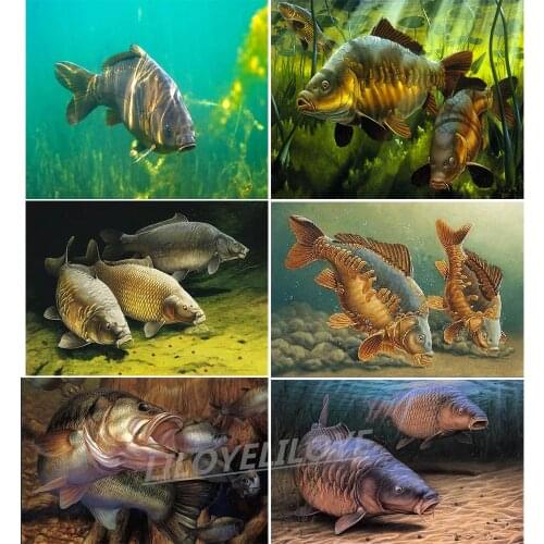 Full Square/Round 5D DIY Diamond Painting big Carp Fishing Art Embroidery Cross Stitch 3d Home Decor diamond mosaic fish TY730