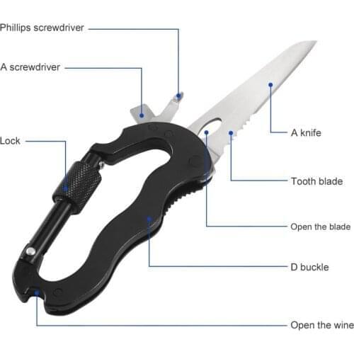 Que300pcs/Lot High Quality 5 In 1 Outdoor Survival Steel Camping Climbing Multifunctional Knife Screwdrivers Carabiner New Style