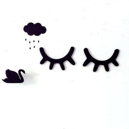 1Pair 3D DIY Eyelash Nordic Style Wood Wall Stickers Eye Lash Wall Stick Selfadhesive Background Decor Children Kids Room
