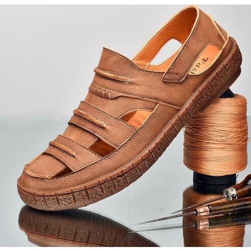Mens Sandals Mens New Summer Tide Large Size Roman Shoes Non-slip Soft-soled Sandals and Slippers Beach Shoes Men