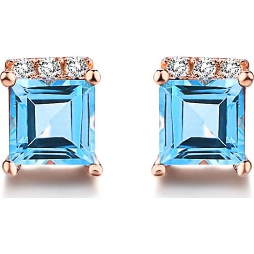 Double Fair Engagement Square Stud Earrings For Women AAA+Cubic Zirconia Rose Gold Color Little Earing Fashion Jewelry E081