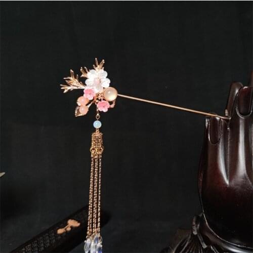 Ancient Style Hairpin Peony Flower Palace Fringed Glazed Multi-layer Flower Hair Accessories Metal Hanfu Hair Sticks Headwear
