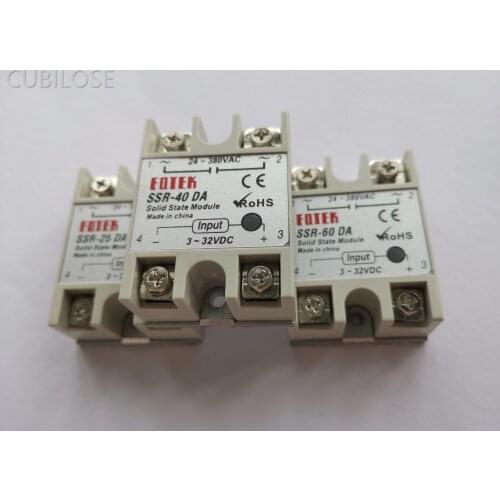 SSR-10DA SSR-25DA SSR-40DA SSR-60DA 10A 25A 40A 60A Solid State Relay Module 3-32V Input DC 24-380V AC Output High Quality