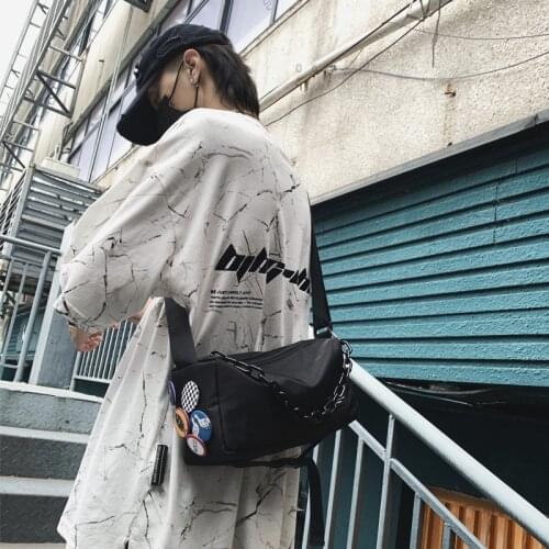 Men Casual Simple Messenger Bag Hip Hop Style Ladies Handbags Chains Shoulder Bags Couple Phone Pouch Girls Classic Tote
