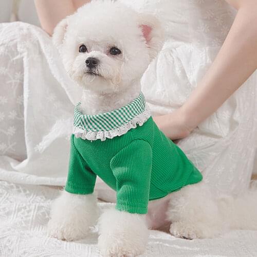 Spring Autumn Breathable Lapel Lace Dog Shirt Solid Macaron Cute Cat Vest Soft Puppy Clothes for Small Medium and Large Dog Girl