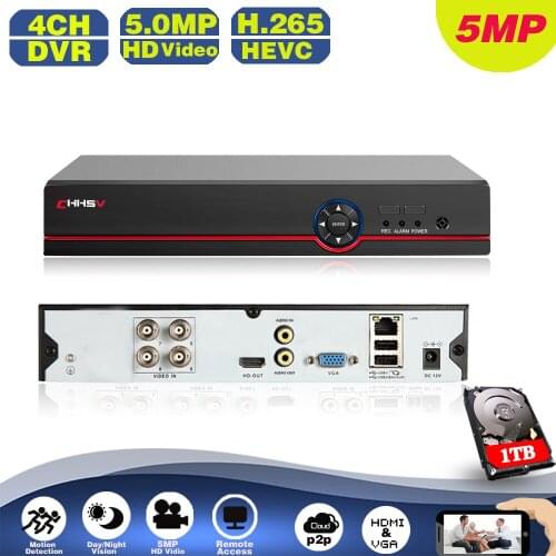 5MP H.265 VGA HDMI Security 4CH Surveillance CCTV DVR 4 Channel 5MP 5M-N 15fps DVR RS232 PTZ For Analog IP Camera 6 IN 1 2TB HDD