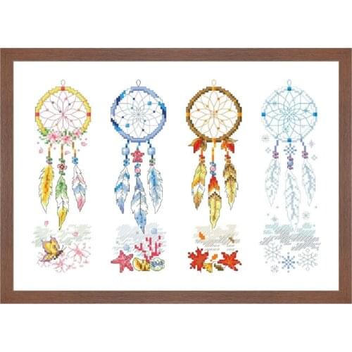 Four seasons dreamcatcher cross stitch kits aida fabric 18ct 14ct 11ct white count cotton thread embroidery kits DIY craft set