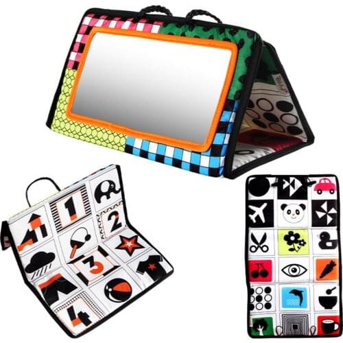 Tummy Time Floor Mirror, Double High Contrast Activity Developmental Black And White Baby Toys For Infants Boys And Girls