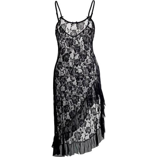 2018 New Hot Plus Size 6XL Temptation Long Nightie Dress For Lady Sexy Lingerie Rose Lace Nightgown & Sleepwear Sexy Costumes