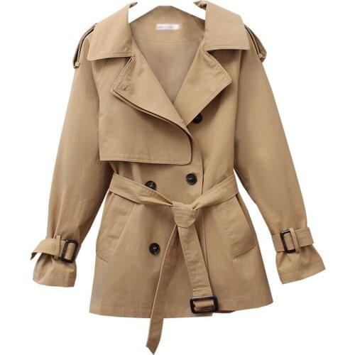 Women Short Trench 2020 Classic England Style Windbreaker With Sashes Oversize Double Breasted Vintage Spring Autum New Overcoat