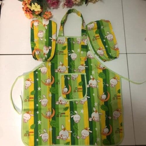 100% Cotton Cartoon Cute Rabbit Child Painting/ handwork /Drinking/Food Apron kit 3pcs apron+cuffs for 1-1.4m Child