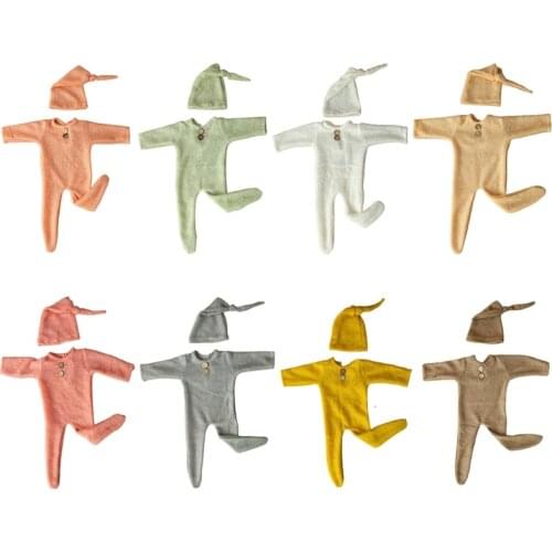 2Pcs Baby Hat Bodysuit Set Infants Photo Shooting Clothing Outfits Newborn Photography Props Romper Jumpsuit Kit